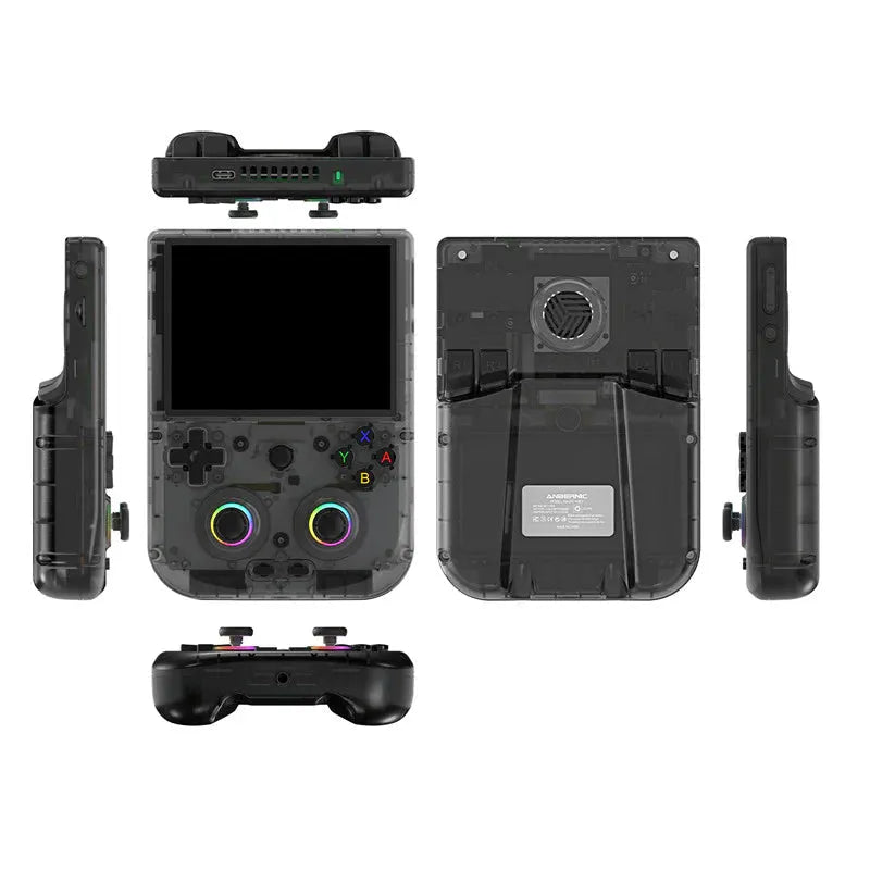 Gaming console with multiple views on a white background