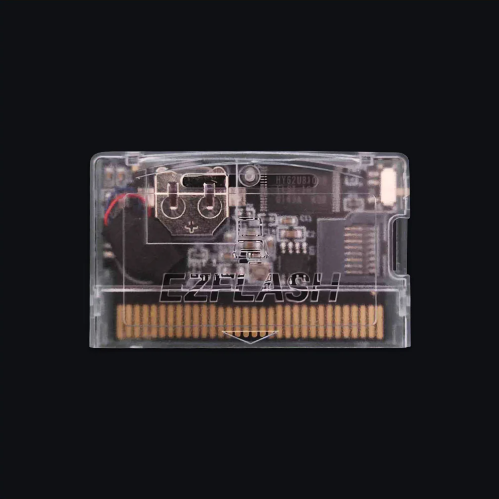 Transparent electronic module with 'EZFLASH' branding on a black background
