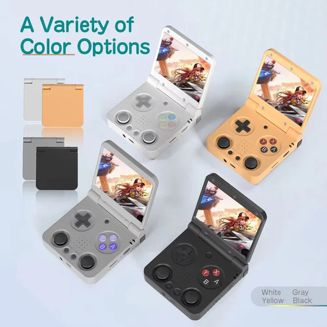 Foldable gaming device in various colors on a light blue background