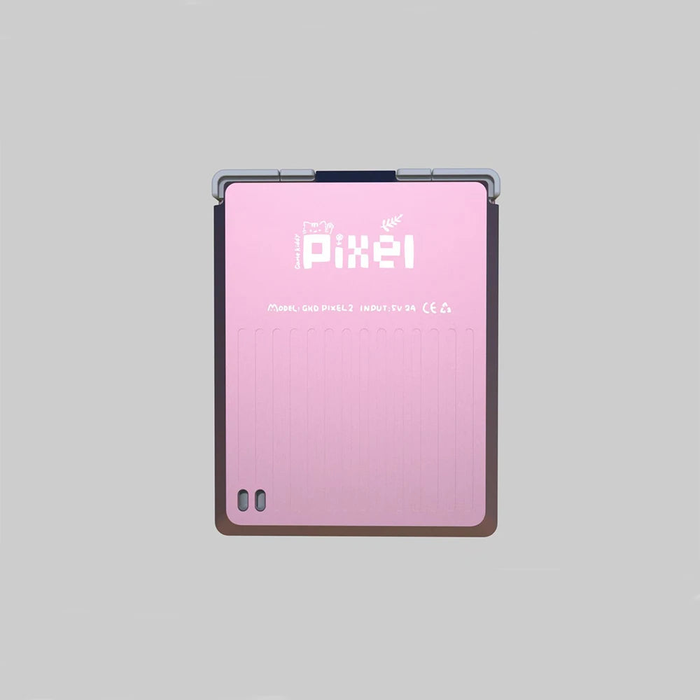 Pink tablet with 'Pixel' branding on a gray background