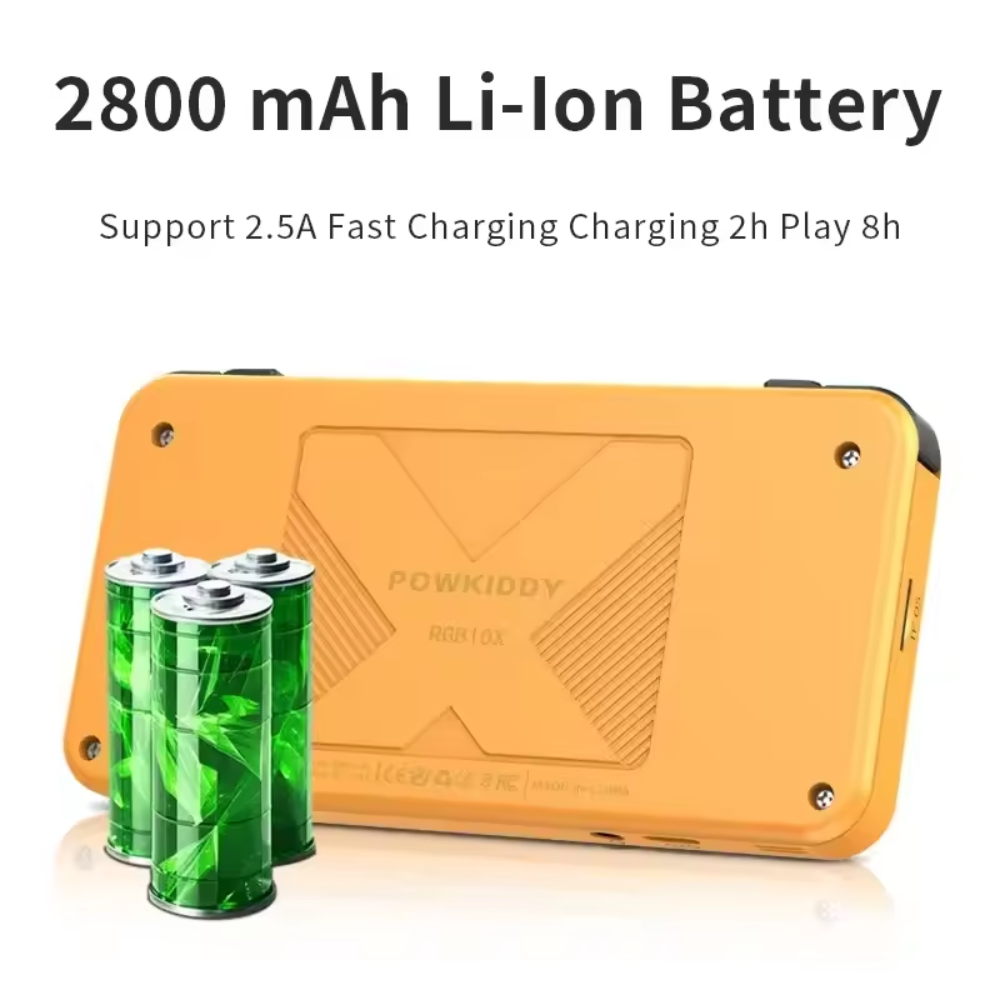 Yellow battery pack with green batteries on a white background, featuring text about battery capacity and charging speed.