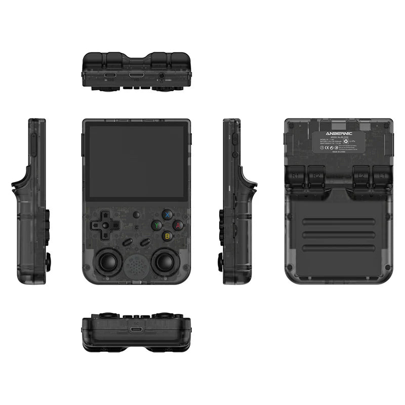 Black handheld device with various attachments on a white background