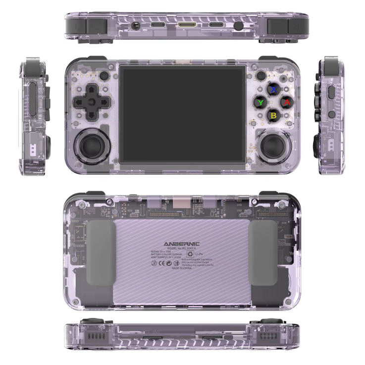 Top-down view of a transparent gaming console with visible components on a white background
