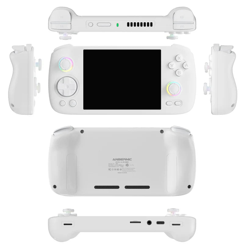 White handheld gaming console with controller on a white background