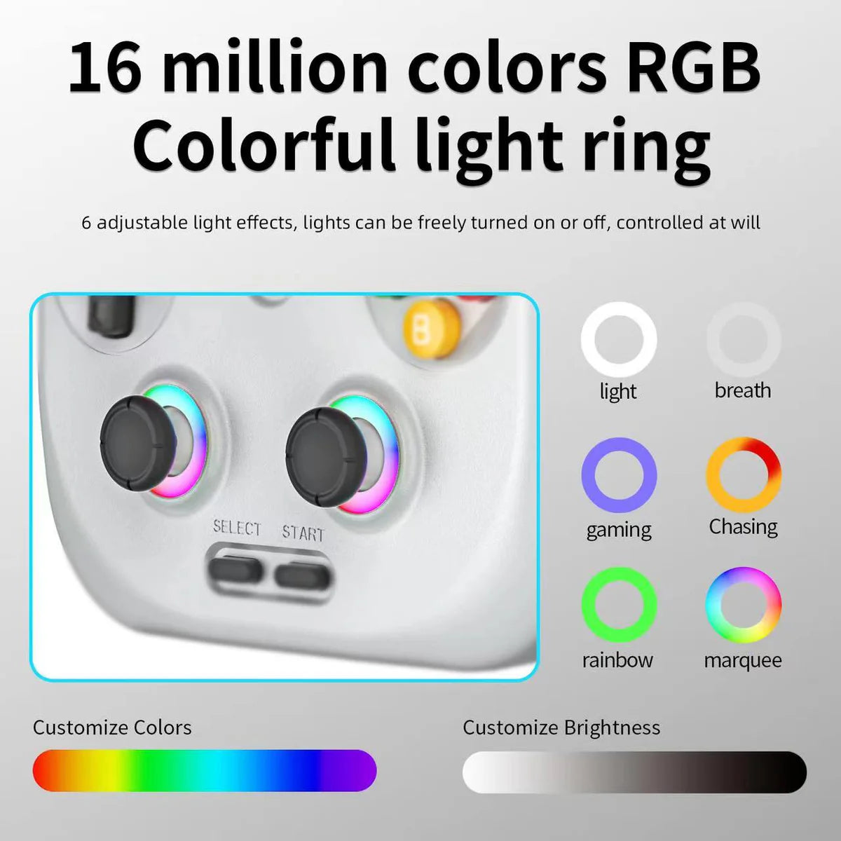 RGB colorful light ring with control panel and color customization options on a gray background.