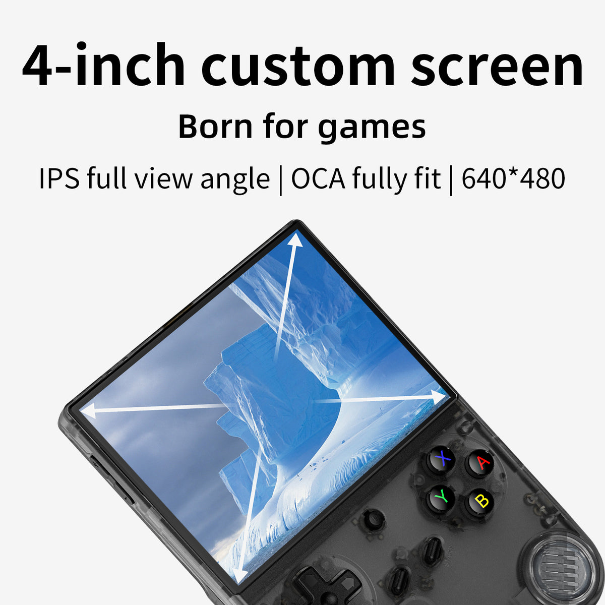 4-inch custom screen for gaming device with text highlighting features.