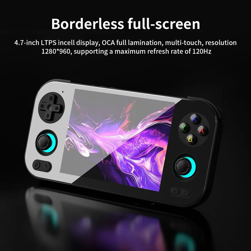 Gaming console with controller on a black background