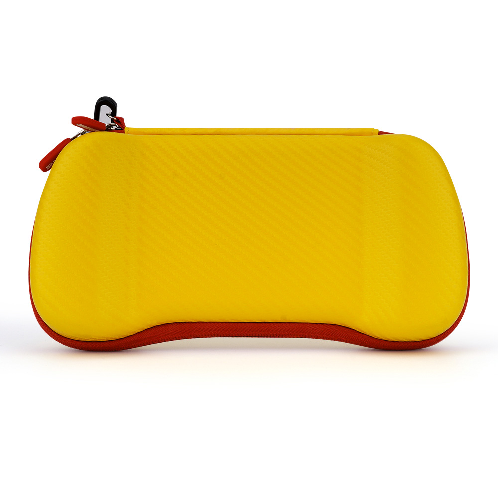 Yellow case with red interior and zipper on a white background