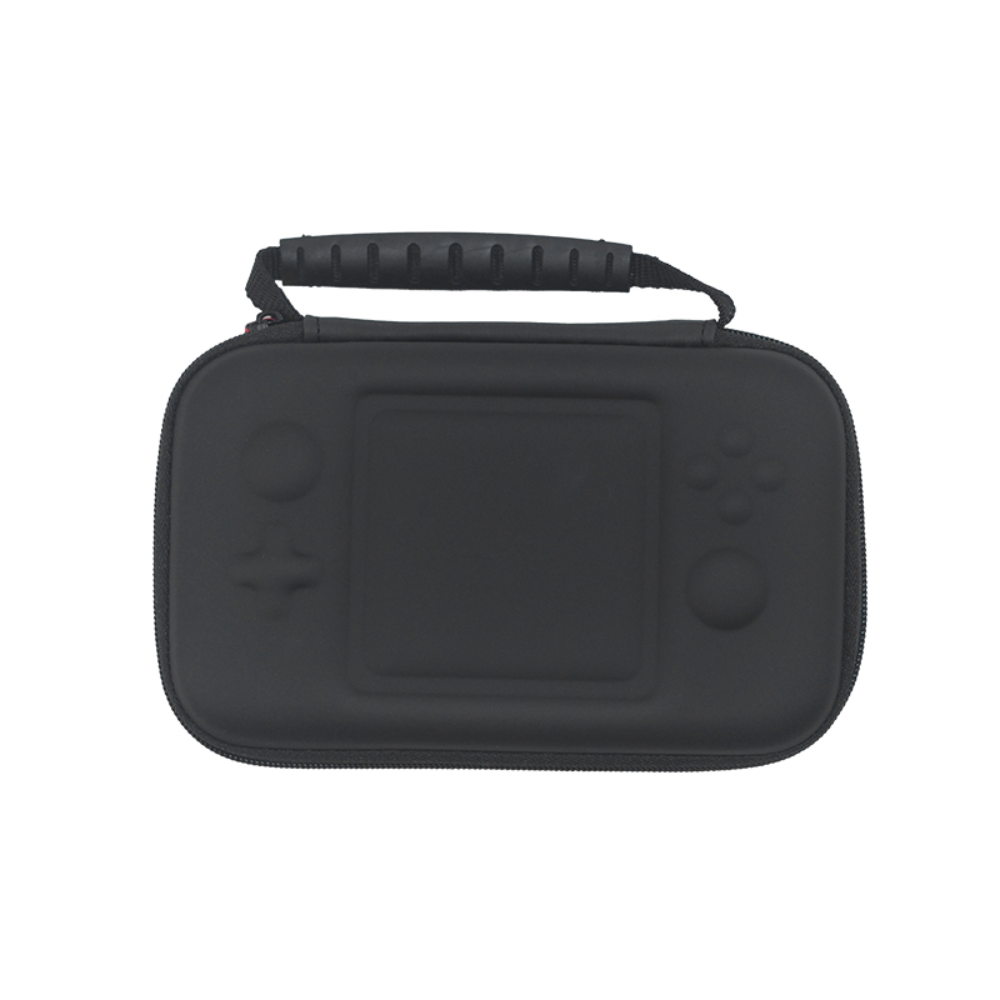 Black carrying case with handles on a white background