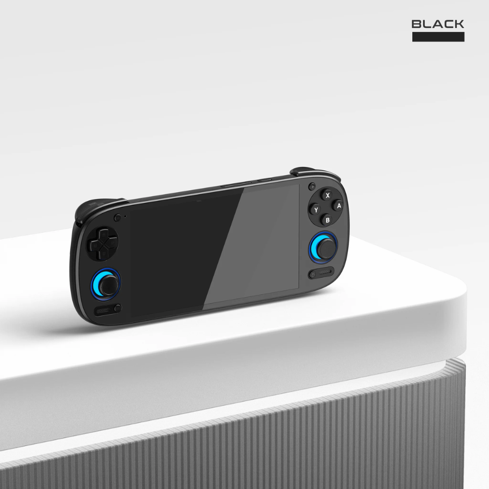 Black smartphone gaming controller on a white surface with 'BLACK' text above.