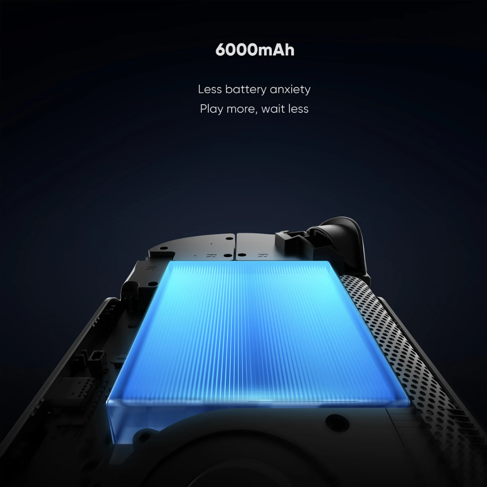 6000mAh battery pack with glowing blue surface on a dark background