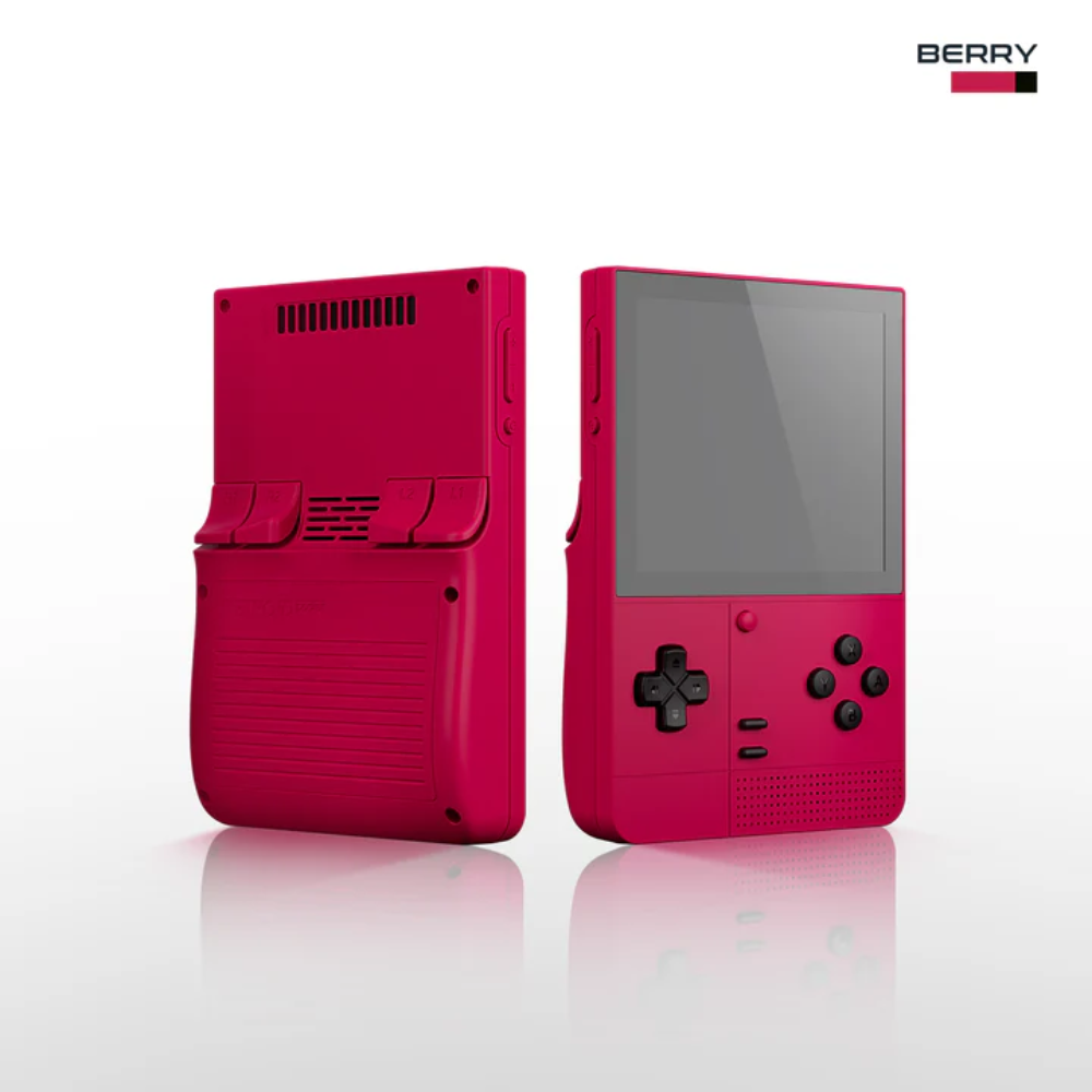 Red handheld device with screen and control buttons on a white background, featuring the 'Berry' brand.