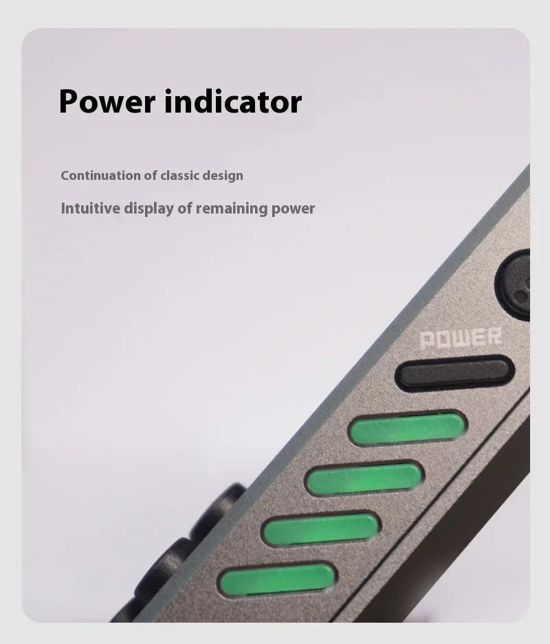 Power indicator on a device with green lights and text describing its function.