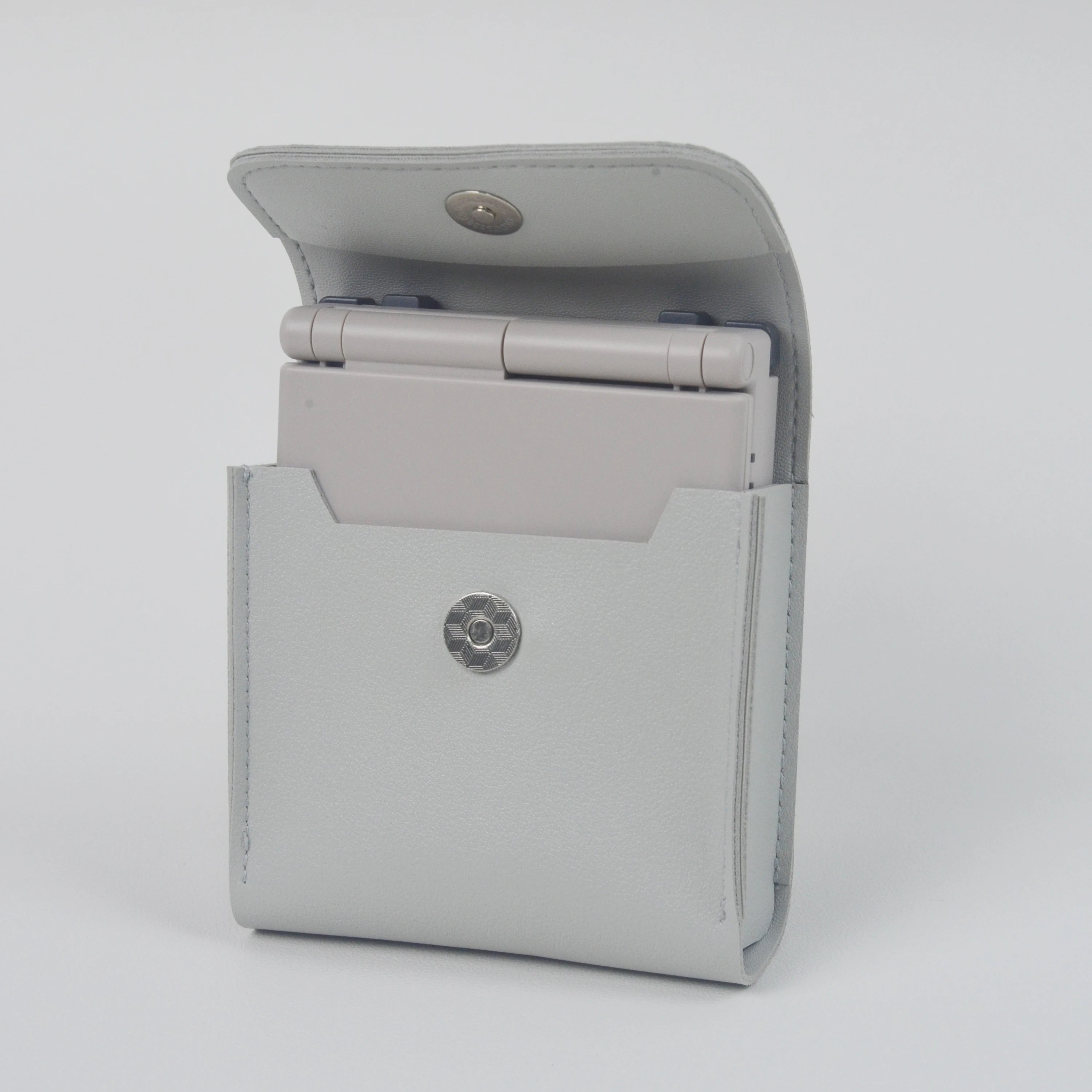 Gray case with a card holder on a white background