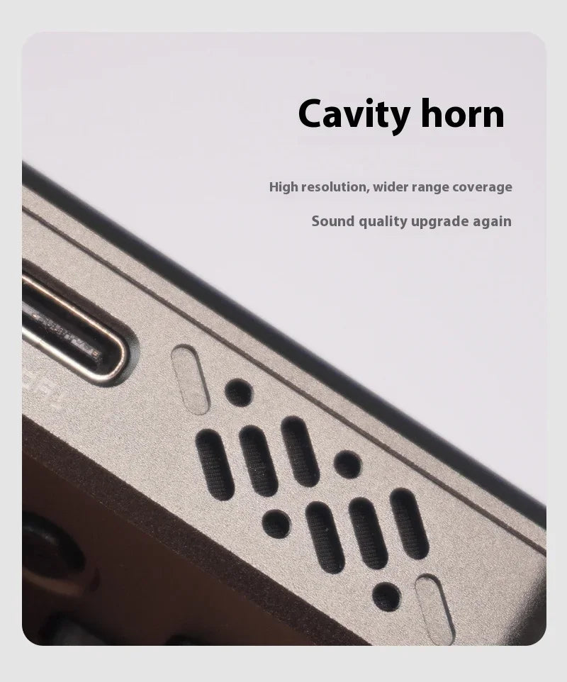 Cavity horn with text on a light gray background
