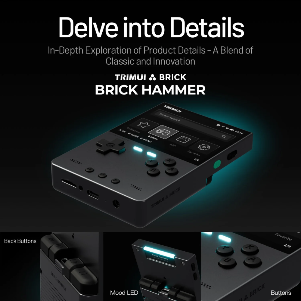 Product details of a device with 'TRIMUI' branding on a dark background