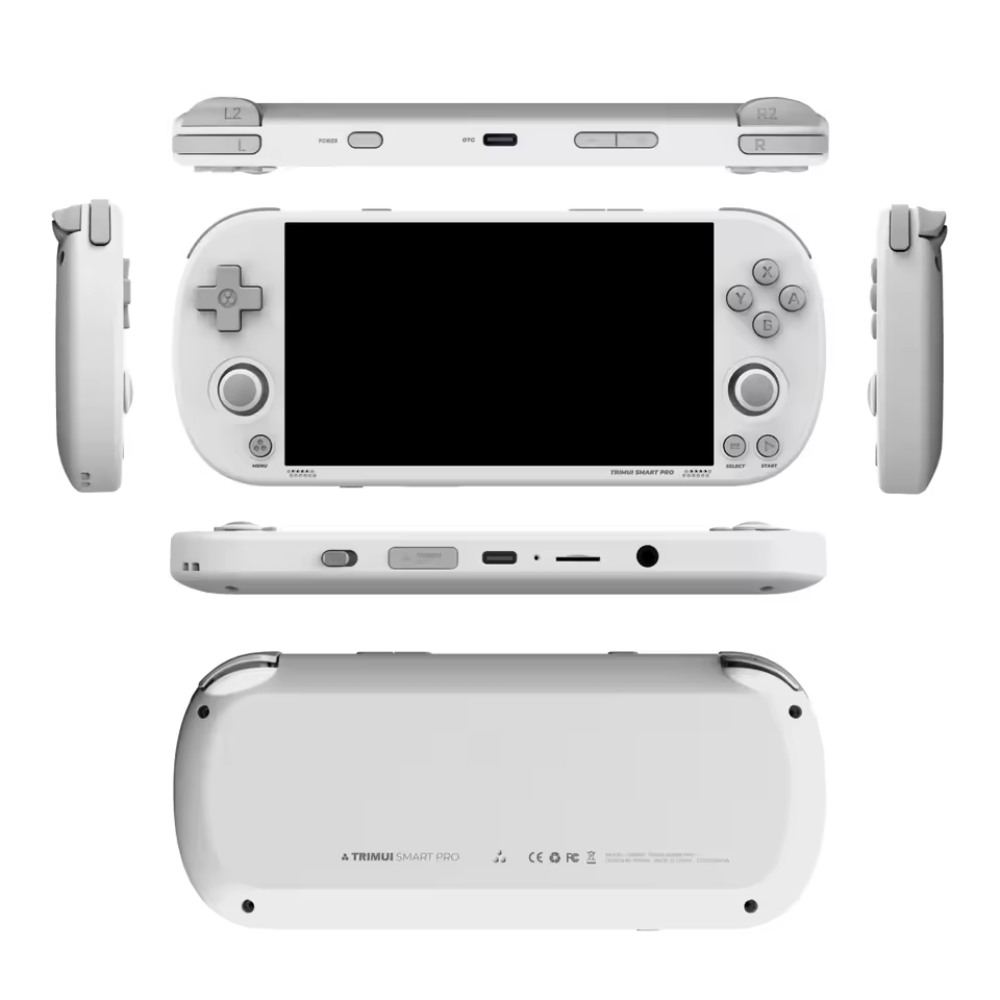 White gaming console from multiple angles on a white background